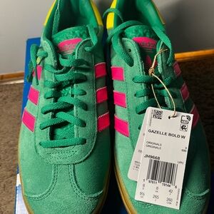 adidas Teal Suede Platform Sneakers with Hot Pink Stripes